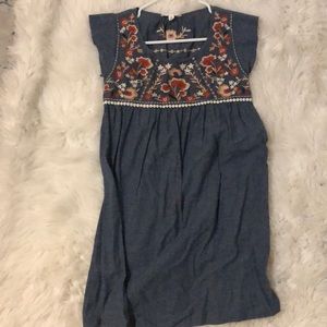 THML denim embroidered shift dress